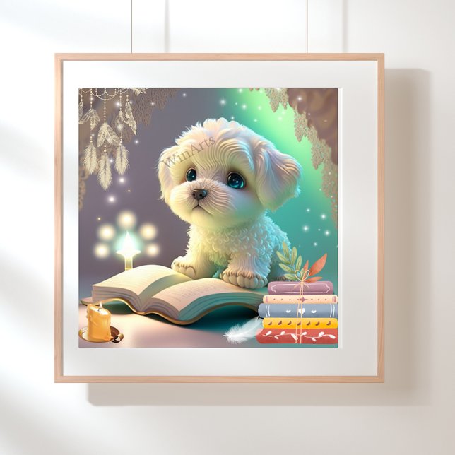 Cachorro adorable leyendo un libro Arte de guarder (Subido por el creador)