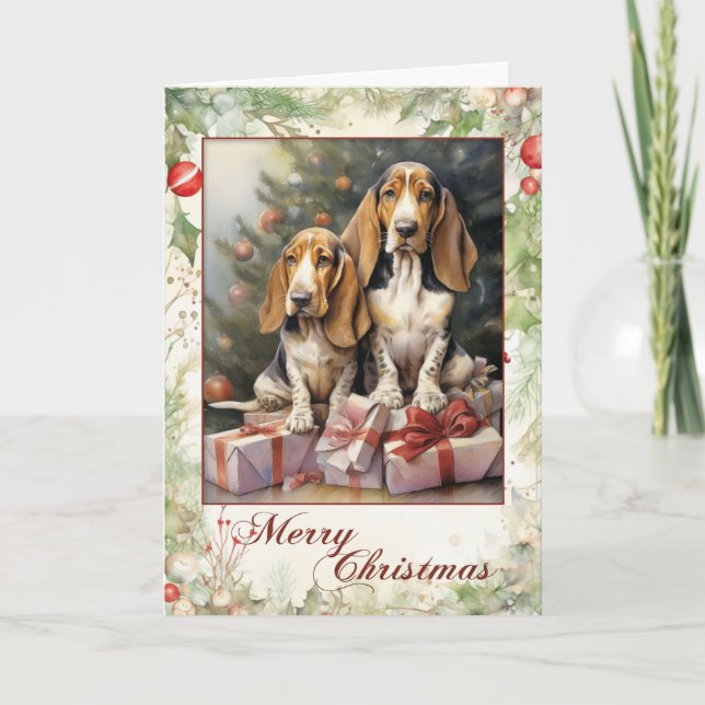 Cachorro Basset Hound Victoriano en Navidad (Anverso)