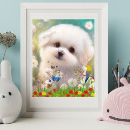 Cachorro blanco adorable de raza maltes en arte de