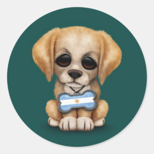 Cachorro con etiqueta de perro con bandera argenti