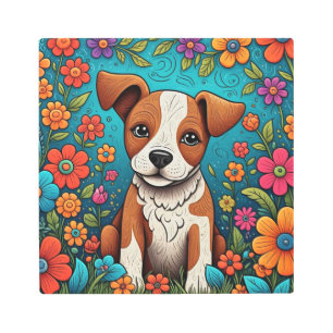 Cachorro con flores de arte folclórico caprichosas