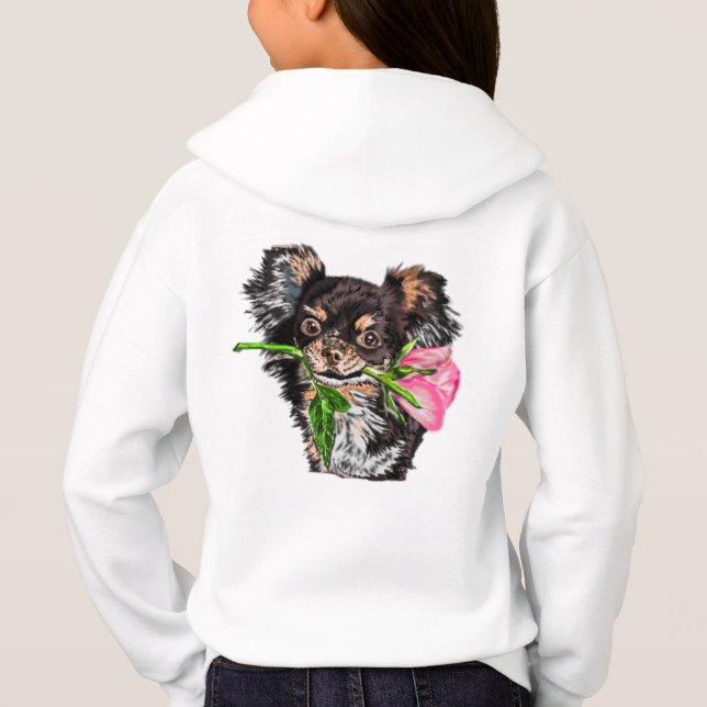 Cachorro con regalo de Rosa Hoodie (Reverso)