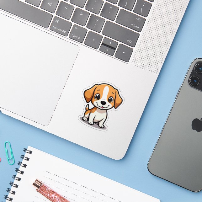 Cachorro de Beagle Juguetón – Pegatina de estilo C (Ordenado portátil con iPhone)