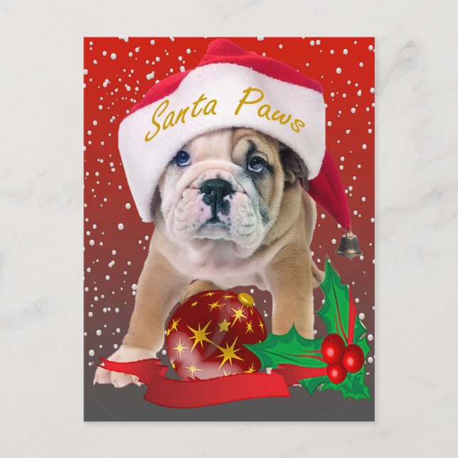 Cachorro de bulldog inglés en tarjetas Santa Hat (Anverso)