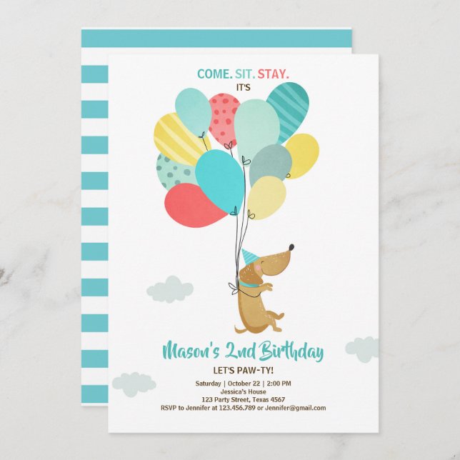 Cachorro de cachorro Invitación al cumpleaños Glob (Anverso / Reverso)