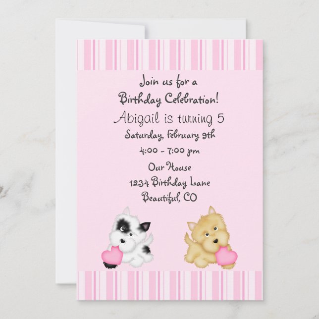 Cachorro de cachorros y corazones Invitación de cu (Anverso)
