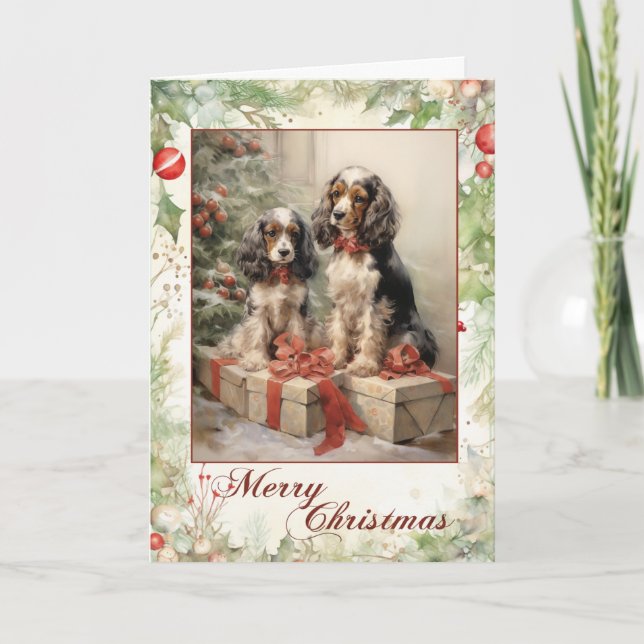Cachorro de Cocker Spaniel Victoriano en Navidad (Anverso)