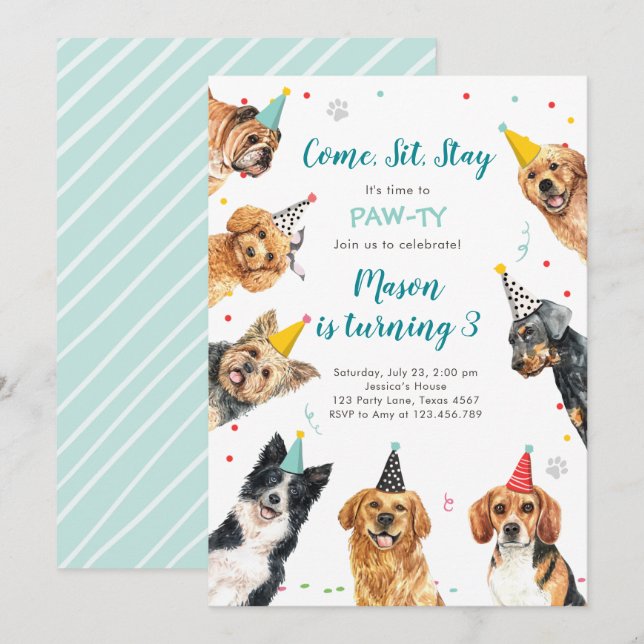 Cachorro de cumpleaños invitación Perro Fiesta de  (Anverso / Reverso)