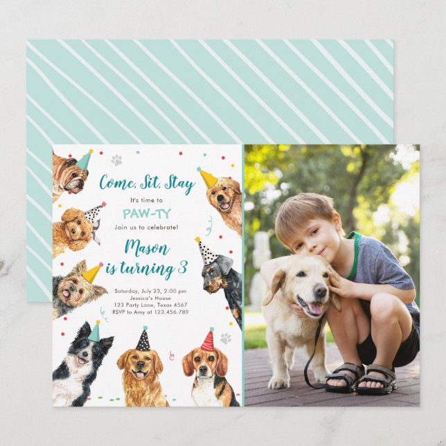 Cachorro de cumpleaños invitación Perro Fiesta de  (Anverso / Reverso)
