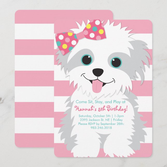 Cachorro de cumpleaños Paw-ty Invitación (Anverso / Reverso)