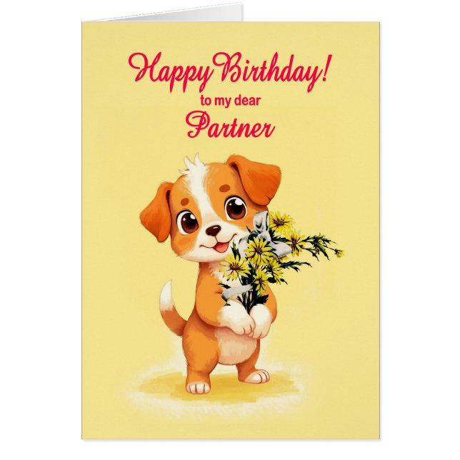 Cachorro de cumpleaños y flores (Frente)