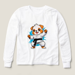 Cachorro de dibujos animados alegres en Karate Gi