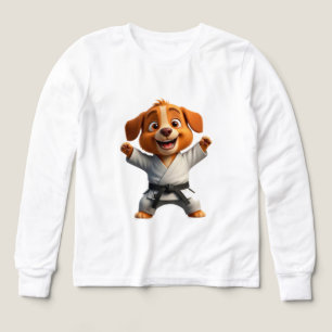 Cachorro de dibujos animados alegres en Karate Gi