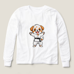 Cachorro de dibujos animados alegres en Karate Gi