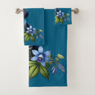 Cachorro de garrapatas azules con flores azules de
