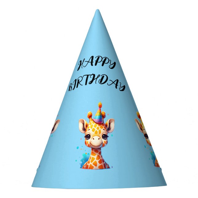 Cachorro de jirafa con sombrero de fiesta cumpleañ (Anverso)