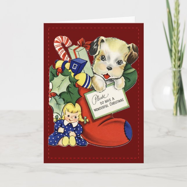 Cachorro de Navidades repartiendo - Tarjeta de épo (Anverso)