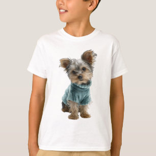 Cachorro de niños con suéter azul elegante