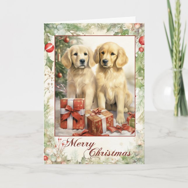 Cachorro de Retriever Dorado Victoriano de Navidad (Anverso)