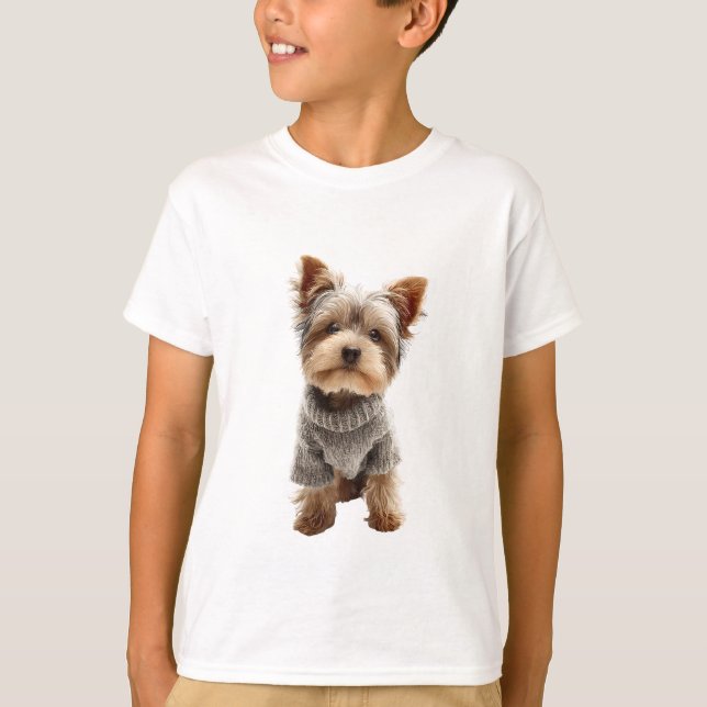 Cachorro de Yorkshire Terrier con Jersey de Punto  (Anverso)