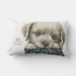 Cachorro en jeans Cojín decorativo de monograma de
