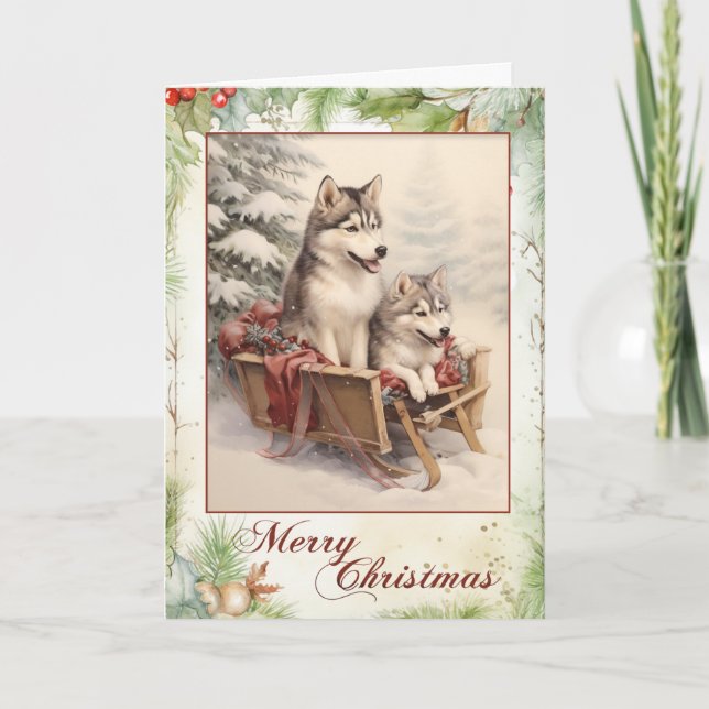 Cachorro Husky Siberiano Victoriano de Navidad (Anverso)