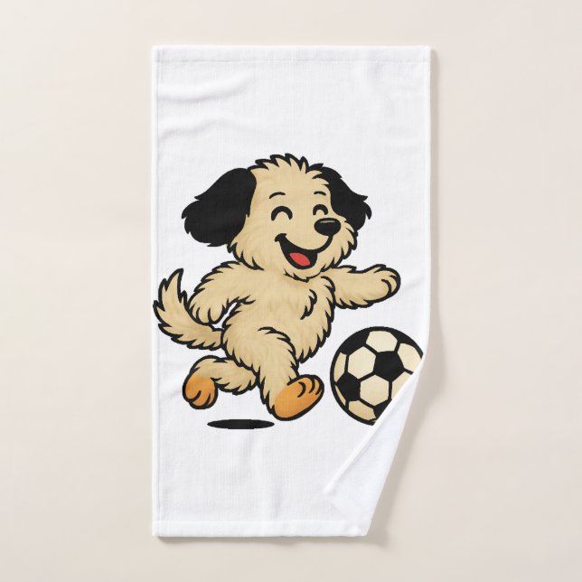 Cachorro jugando fútbol (Toalla de mano)