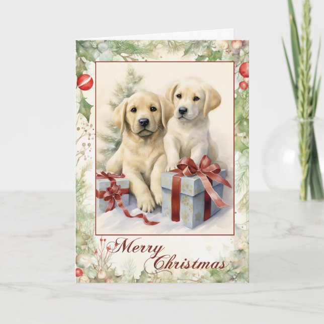 Cachorro Labrador Amarillo Victoriano Navidad (Anverso)