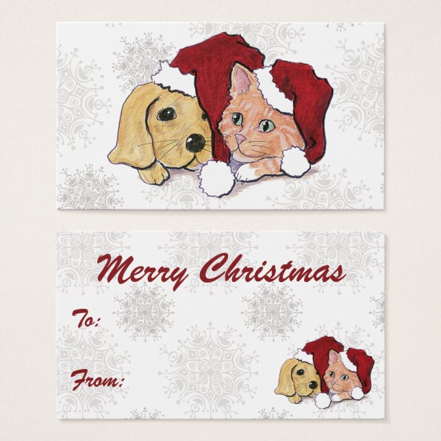 Cachorro labrador navideño adorable y gato atigrad (Anverso y reverso)