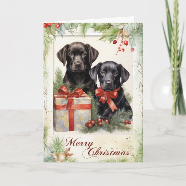 Cachorro Labrador Negro Victoriano en Navidad (Anverso)