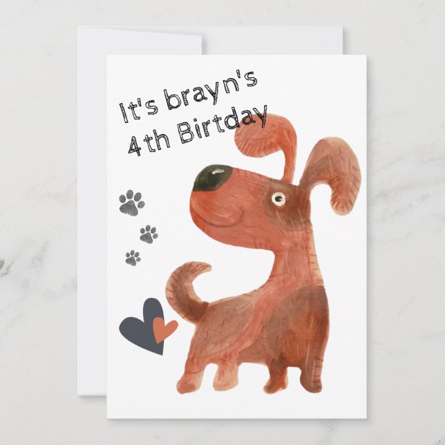 cachorro lindo perro 4 invitaciones de cumpleaños (Anverso)