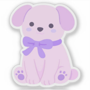 Cachorro Morado Kawaii con Pegatina de Lazo