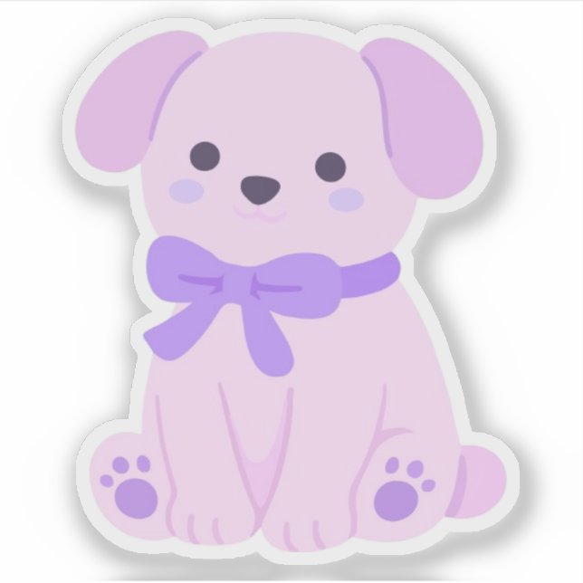 Cachorro Morado Kawaii con Pegatina de Lazo (Anverso)