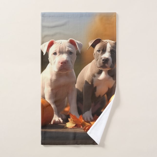 Cachorro Pitbull Delicia de Otoño Calabaza  (Toalla de mano)