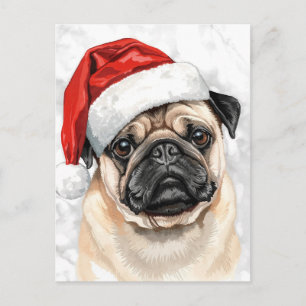 Cachorro Pug Adorable con Gorro de Santa Navidad e