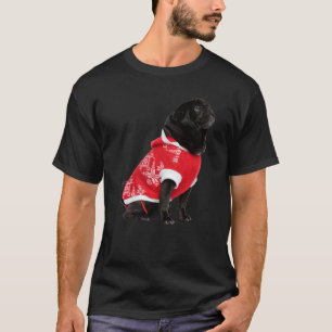 Cachorro Pug Negro Gorro de Santa Jersey Rojo Imag