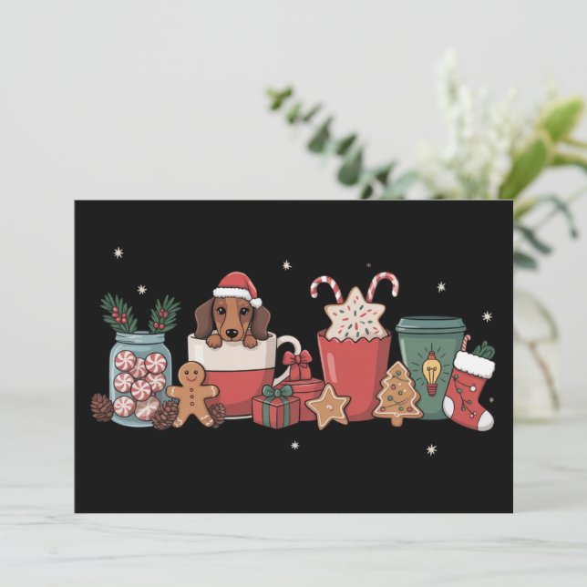 Cachorro salchicha Navidad Café Navidad Panadero P (Anverso de pie)