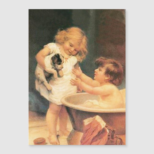 Cachorro Tomando Un Baño Antiguo Vintage (Anverso)