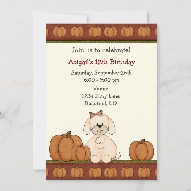 Cachorro y calabazas Invitación de cumpleaños de o (Anverso)