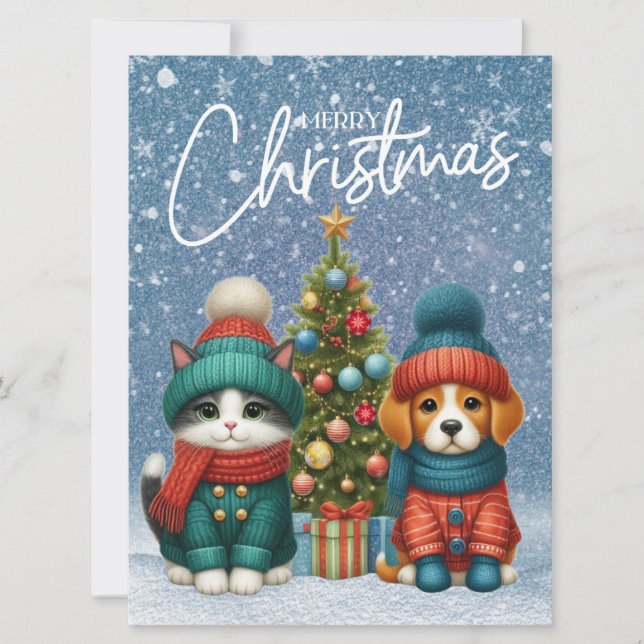 Cachorro y gatito lindos de Navidad (Anverso)