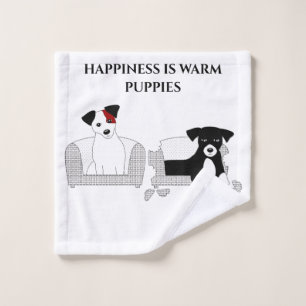 Cachorros con ropa de cama.