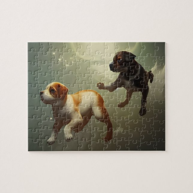 Cachorros corriendo en el espacio Rompecabezas (Horizontal)