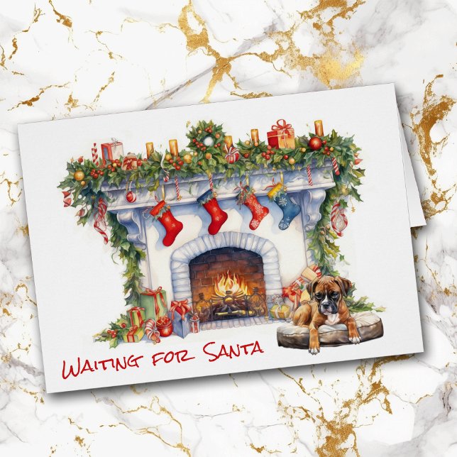 Cachorros de boxeador esperando la chimenea de los (Subido por el creador)