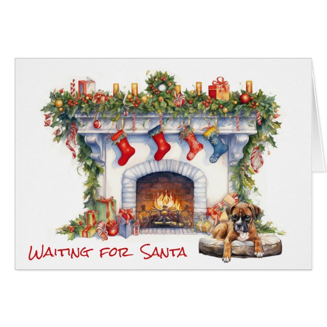 Cachorros de boxeador esperando la chimenea de los (Anverso (Horizontal))