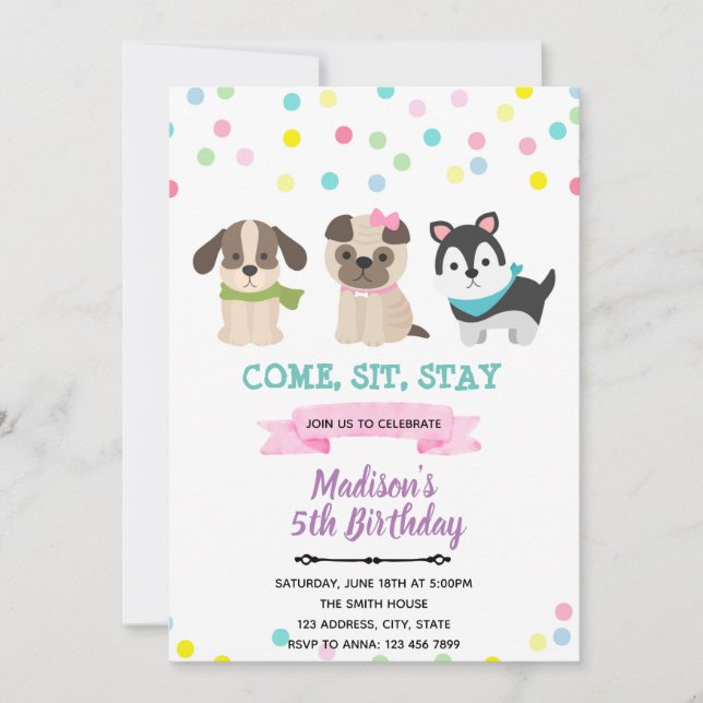Cachorros de perro Invitación al cumpleaños (Anverso)