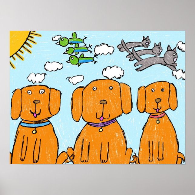 "Cachorros en el Sol" Póster Feliz (Frente)