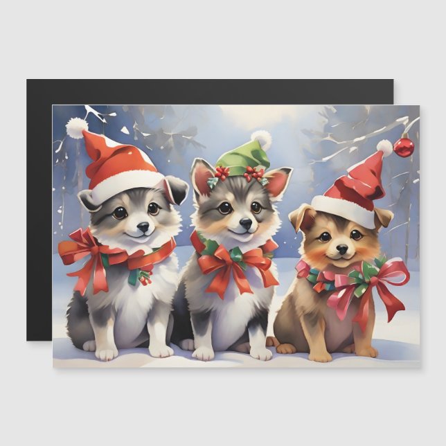 Cachorros Navideños Adorables con Gorros de Santa (Anverso/Reverso)