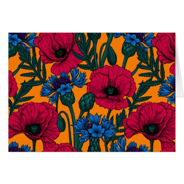 Cachorros rojos y flores azules en naranja (Anverso (Horizontal))
