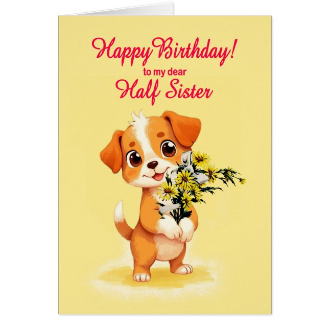 Cachorros y flores de cumpleaños de media hermana (Frente)