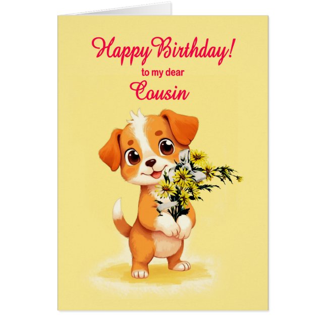 Cachorros y flores de cumpleaños de primo (Frente)